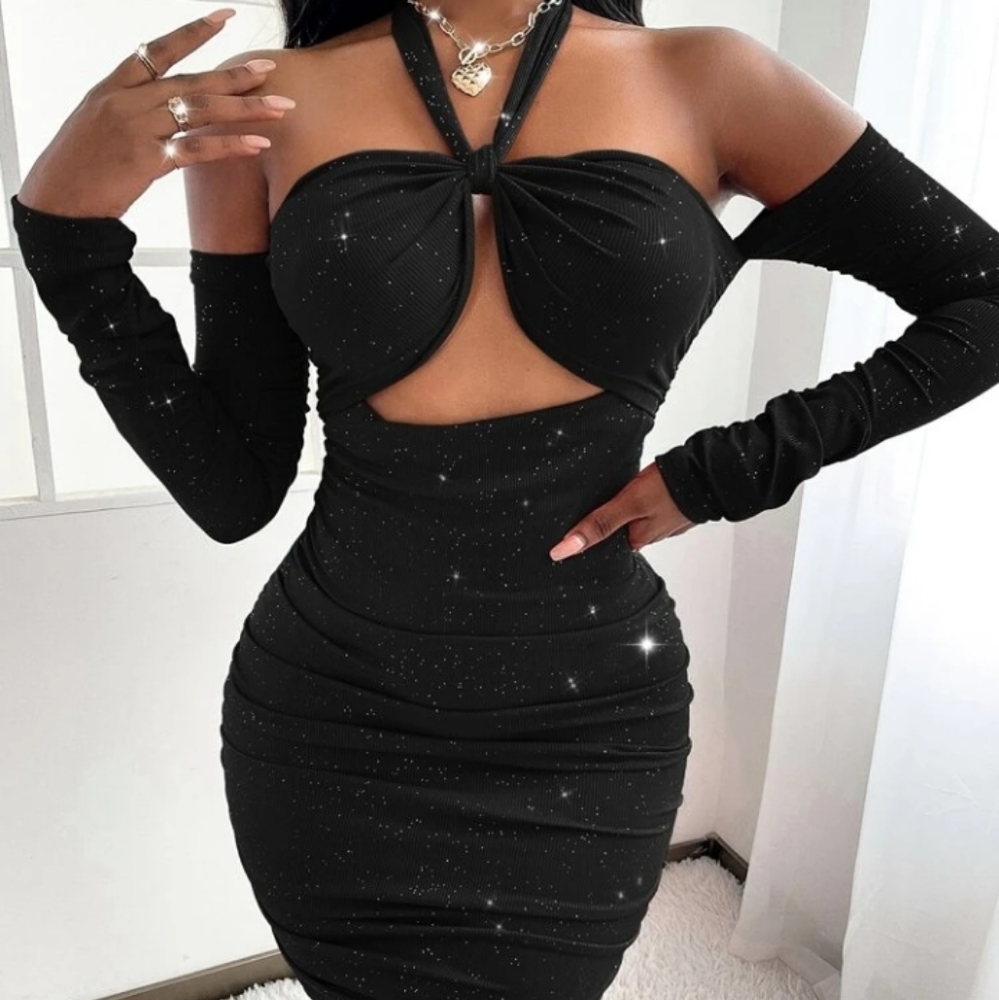 New Glitter Stitch Black Dress